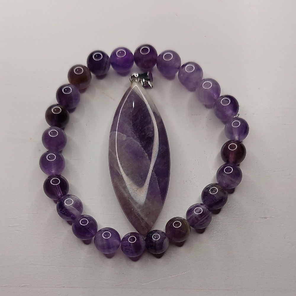 Amethyst stone Heart Pendant and Amethyst stone 8mm bead bundle #2